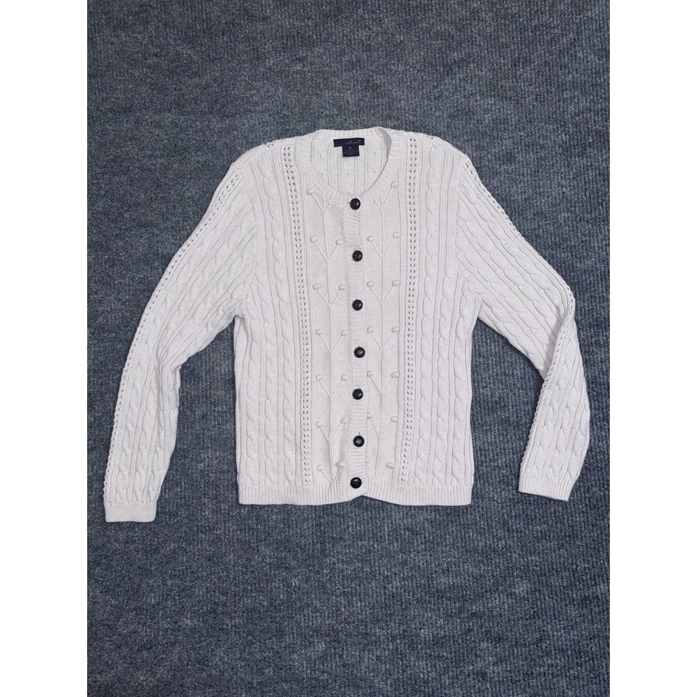 Willi Smith Ivory Cable Knit Button Cardigan Sweater XL 100% Cotton Women